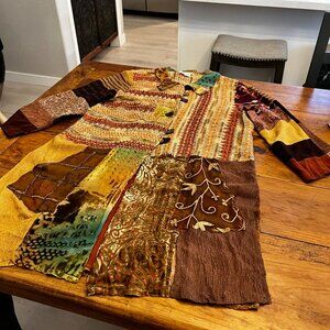 DONNA JESSICA Button Front Multi Textile Long Sleeve Collared TUNIC